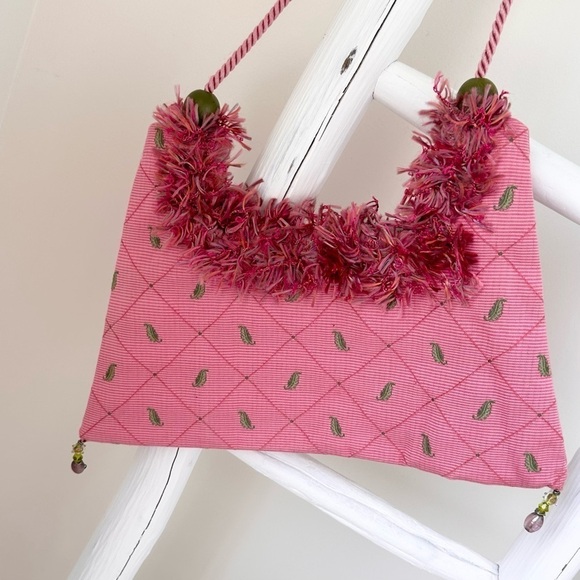 Custom made Pink Fabric Purse with Bead Accents - Picture 3 of 14